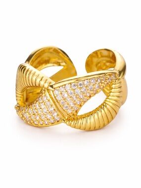 Gold Pavé Crystal Loop Statement Ring - Women Jewelry